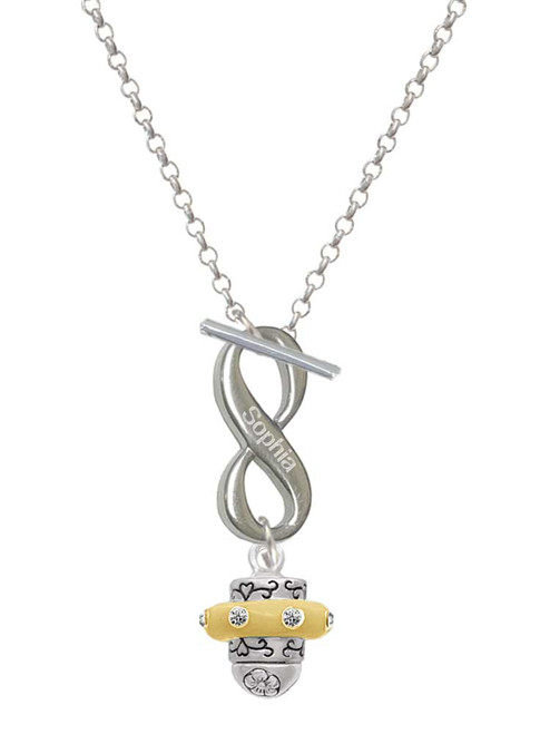 Two-tone Crystal Spinner - Custom Engraved Infinity Toggle Necklace: Personalized Jewelry Gift - Names, Initials, Dates, Bible Verses