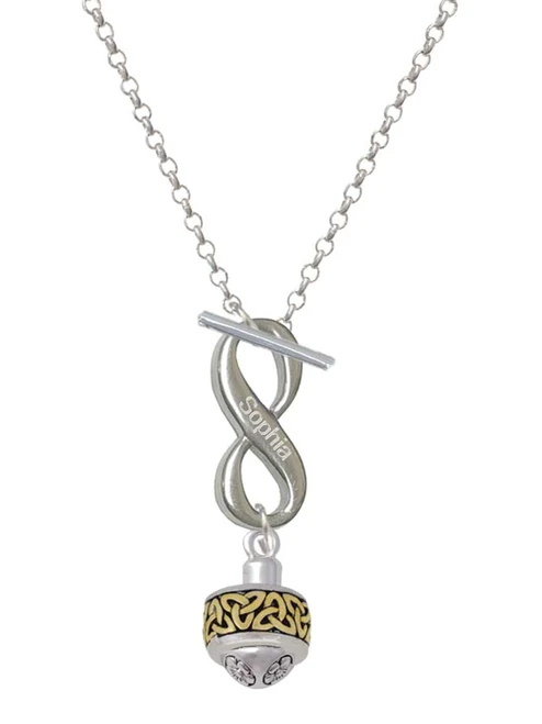 Two-tone Celtic Knot Trinity Band Spinner - Custom Engraved Infinity Toggle Necklace: Personalized Jewelry Gift - Names, Initials, Dates, Bible Verses