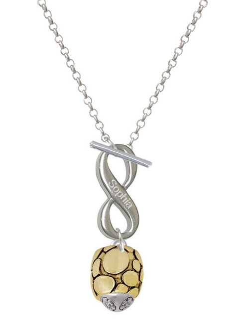 Gold-tone Flat Pebbles Spinner - Custom Engraved Infinity Toggle Necklace: Personalized Jewelry Gift - Names, Initials, Dates, Bible Verses
