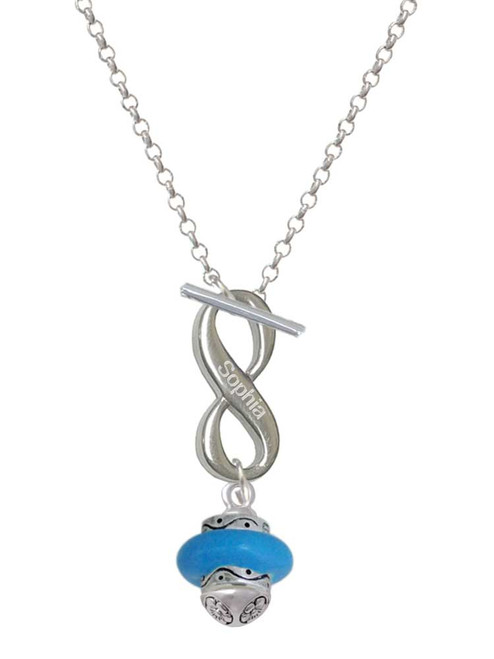 Silver Plated Hot Blue Center Spinner - Custom Engraved Infinity Toggle Necklace: Personalized Jewelry Gift - Names, Initials, Dates, Bible Verses
