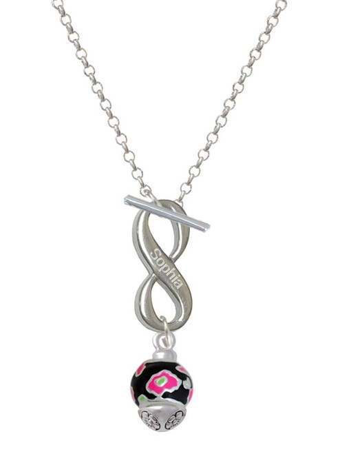 Silver Plated Wide Hot Pink Cheetah Print Band Spinner - Custom Engraved Infinity Toggle Necklace: Personalized Jewelry Gift - Names, Initials, Dates, Bible Verses