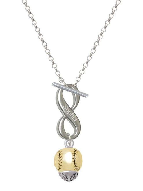 Gold-tone Baseball/Softball Spinner - Custom Engraved Infinity Toggle Necklace: Personalized Jewelry Gift - Names, Initials, Dates, Bible Verses