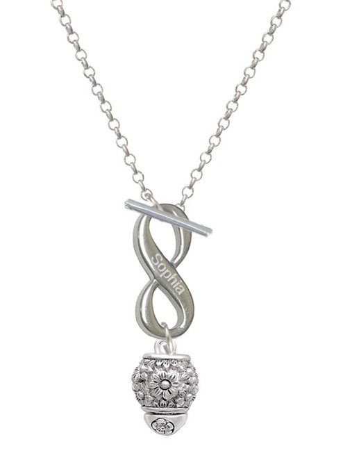 Silver Plated Flowers Spinner - Custom Engraved Infinity Toggle Necklace: Personalized Jewelry Gift - Names, Initials, Dates, Bible Verses