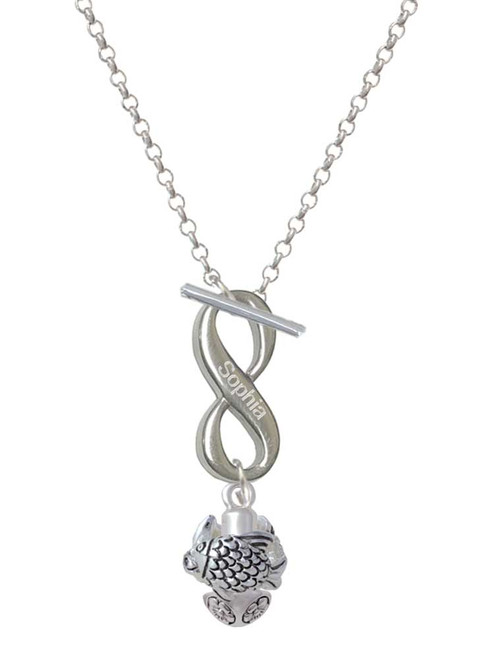 Silver Plated Tropical Fishes Spinner - Custom Engraved Infinity Toggle Necklace: Personalized Jewelry Gift - Names, Initials, Dates, Bible Verses