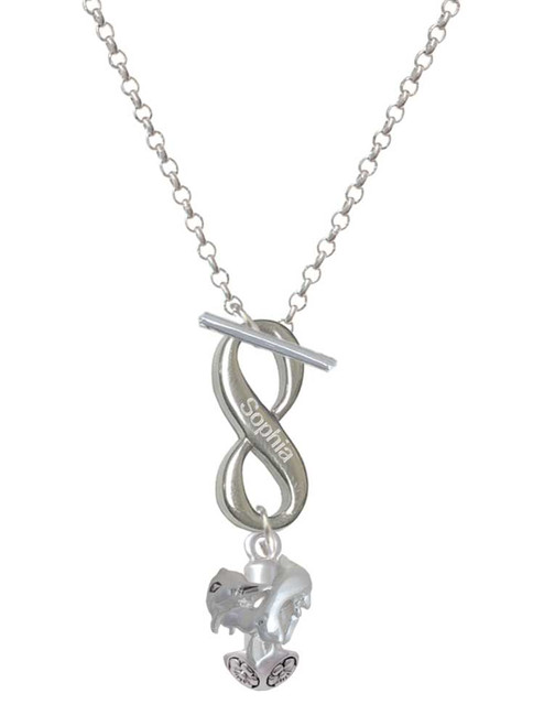 Silver Plated Dolphins Spinner - Custom Engraved Infinity Toggle Necklace: Personalized Jewelry Gift - Names, Initials, Dates, Bible Verses