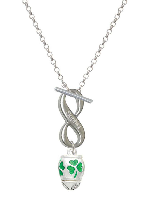 Silver Plated Green Shamrock Spinner - Custom Engraved Infinity Toggle Necklace: Personalized Jewelry Gift - Names, Initials, Dates, Bible Verses