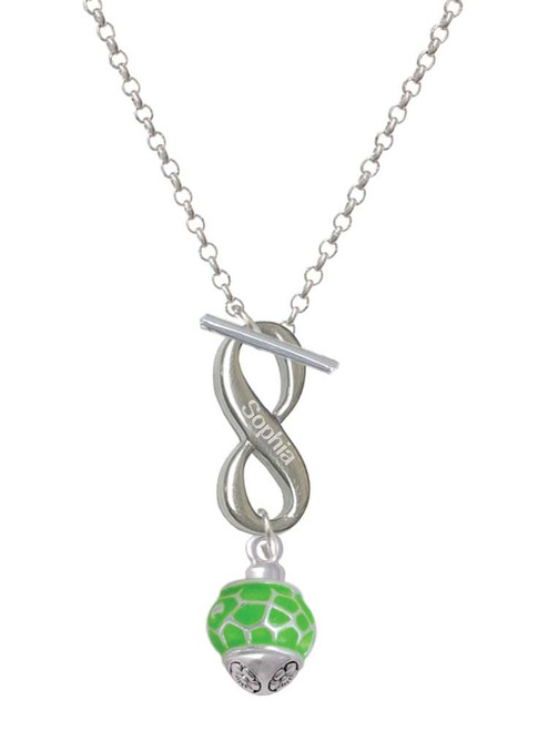 Silver Plated Lime Green Giraffe Print Spinner - Custom Engraved Infinity Toggle Necklace: Personalized Jewelry Gift - Names, Initials, Dates, Bible Verses