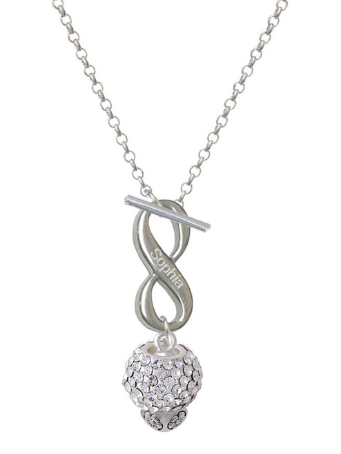 Silver Plated Clear Crystal Sparkle Spinner - Custom Engraved Infinity Toggle Necklace: Personalized Jewelry Gift - Names, Initials, Dates, Bible Verses