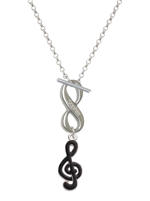 Silver Plated Black Clef - Custom Engraved Infinity Toggle Necklace: Personalized Jewelry Gift - Names, Initials, Dates, Bible Verses