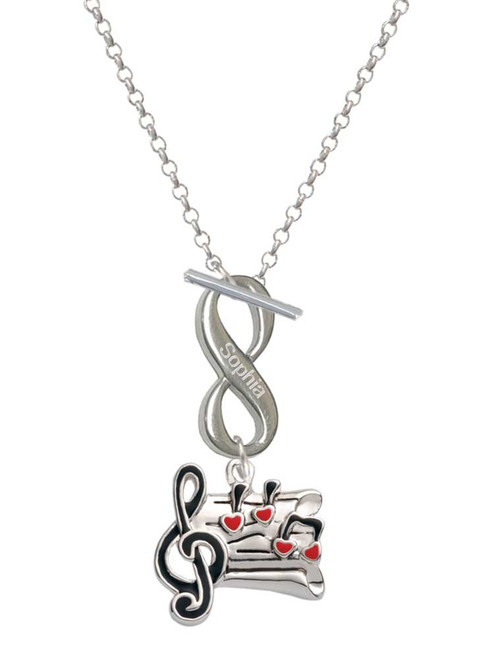 Silver Plated Music Sheet with Hearts - Custom Engraved Infinity Toggle Necklace: Personalized Jewelry Gift - Names, Initials, Dates, Bible Verses