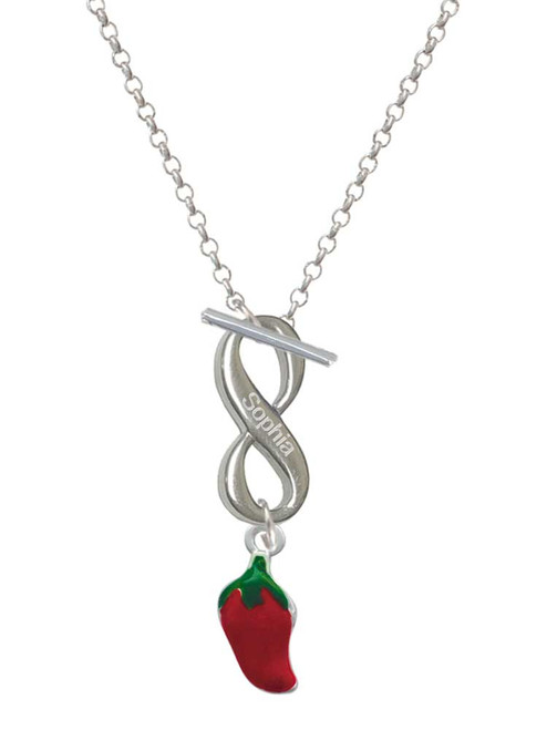 Silver Plated Red Jalapeno - Custom Engraved Infinity Toggle Necklace: Personalized Jewelry Gift - Names, Initials, Dates, Bible Verses