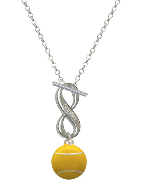 Silver Plated Large Tennis Ball - Custom Engraved Infinity Toggle Necklace: Personalized Jewelry Gift - Names, Initials, Dates, Bible Verses