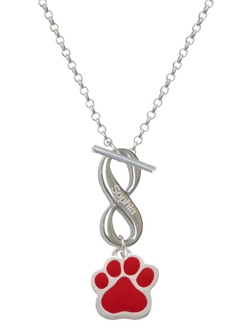 Silver Plated Large Red Paw - Custom Engraved Infinity Toggle Necklace: Personalized Jewelry Gift - Names, Initials, Dates, Bible Verses