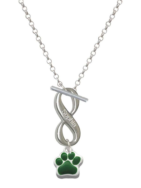 Silver Plated Small Green Paw - Custom Engraved Infinity Toggle Necklace: Personalized Jewelry Gift - Names, Initials, Dates, Bible Verses