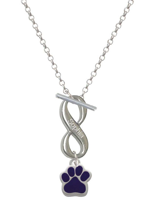 Silver Plated Small Purple Paw - Custom Engraved Infinity Toggle Necklace: Personalized Jewelry Gift - Names, Initials, Dates, Bible Verses
