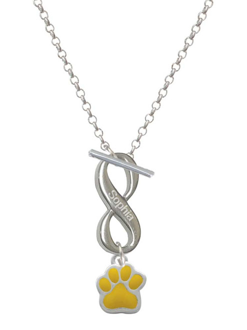 Silver Plated Small Yellow Paw - Custom Engraved Infinity Toggle Necklace: Personalized Jewelry Gift - Names, Initials, Dates, Bible Verses