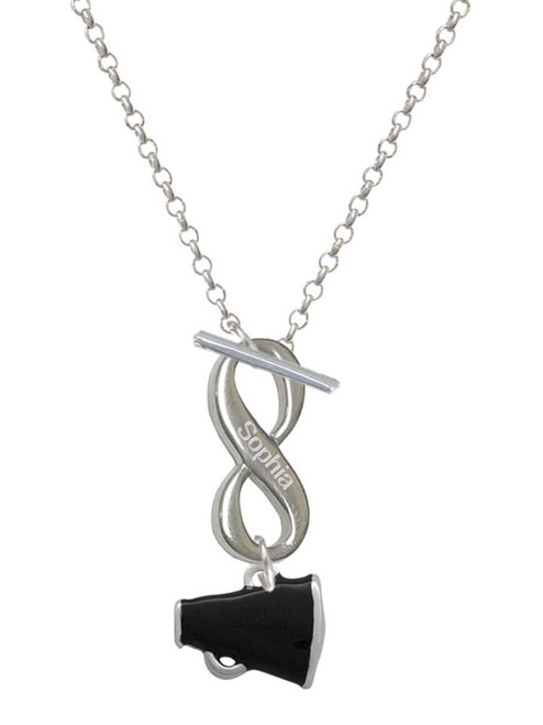 Silver Plated Small Black Megaphone - Custom Engraved Infinity Toggle Necklace: Personalized Jewelry Gift - Names, Initials, Dates, Bible Verses