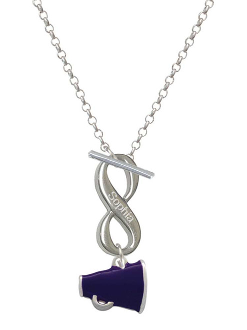 Silver Plated Small Purple Megaphone - Custom Engraved Infinity Toggle Necklace: Personalized Jewelry Gift - Names, Initials, Dates, Bible Verses