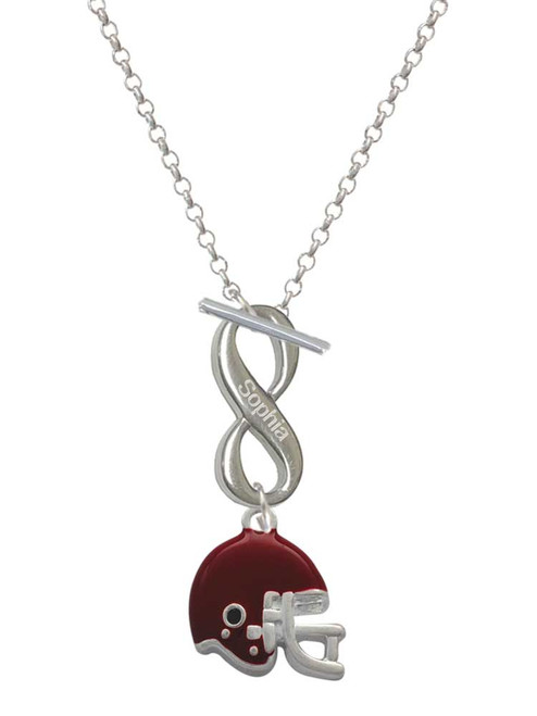 Silver Plated Small Maroon Football Helmet - Custom Engraved Infinity Toggle Necklace: Personalized Jewelry Gift - Names, Initials, Dates, Bible Verses