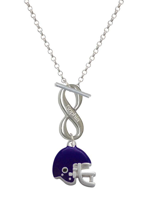 Silver Plated Small Purple Football Helmet - Custom Engraved Infinity Toggle Necklace: Personalized Jewelry Gift - Names, Initials, Dates, Bible Verses