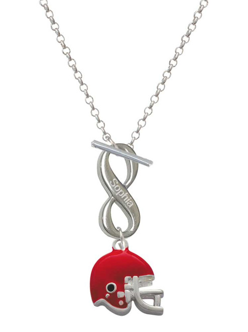 Silver Plated Small Red Football Helmet - Custom Engraved Infinity Toggle Necklace: Personalized Jewelry Gift - Names, Initials, Dates, Bible Verses