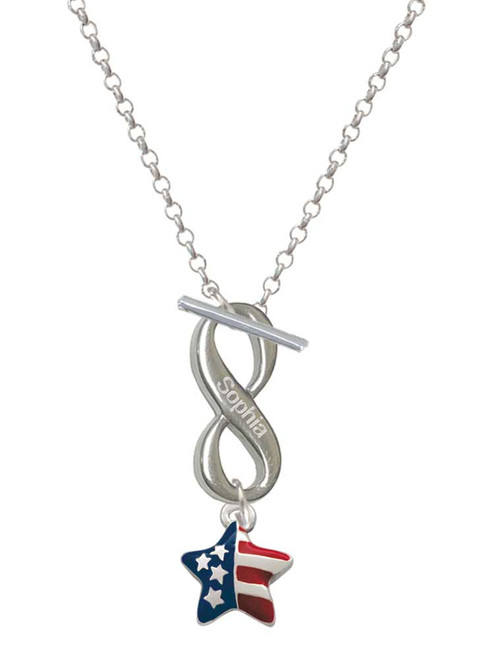 Silver Plated Mini USA Patriotic Star - Custom Engraved Infinity Toggle Necklace: Personalized Jewelry Gift - Names, Initials, Dates, Bible Verses