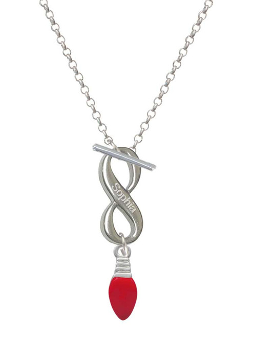 Silver Plated Red Christmas Light - Custom Engraved Infinity Toggle Necklace: Personalized Jewelry Gift - Names, Initials, Dates, Bible Verses