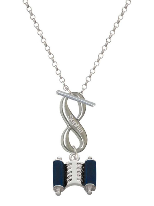Silver Plated Blue Torah Scroll - Custom Engraved Infinity Toggle Necklace: Personalized Jewelry Gift - Names, Initials, Dates, Bible Verses