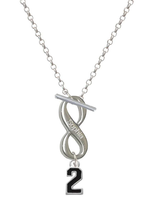 Silver Plated Black Number - 2 - Custom Engraved Infinity Toggle Necklace: Personalized Jewelry Gift - Names, Initials, Dates, Bible Verses