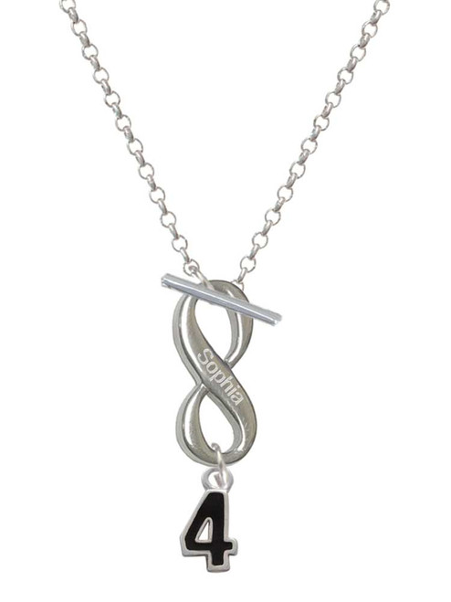 Silver Plated Black Number - 4 - Custom Engraved Infinity Toggle Necklace: Personalized Jewelry Gift - Names, Initials, Dates, Bible Verses