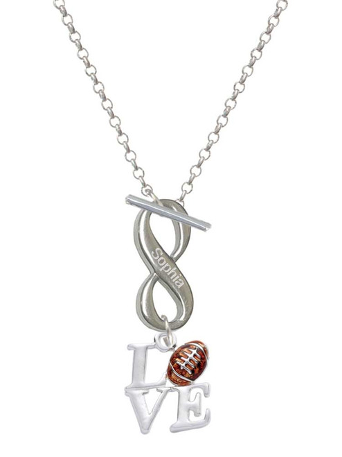 Silver Plated Love with Football - Custom Engraved Infinity Toggle Necklace: Personalized Jewelry Gift - Names, Initials, Dates, Bible Verses