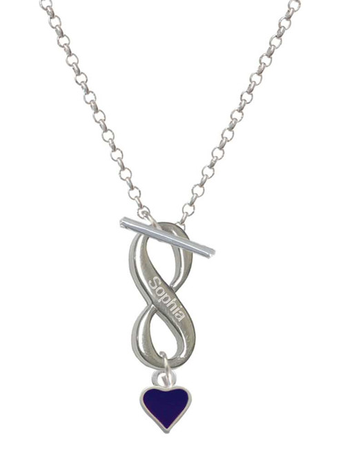Silver Plated Mini Two Sided Purple Heart - Custom Engraved Infinity Toggle Necklace: Personalized Jewelry Gift - Names, Initials, Dates, Bible Verses