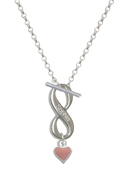 Silver Plated Mini Two Sided Pink Heart - Custom Engraved Infinity Toggle Necklace: Personalized Jewelry Gift - Names, Initials, Dates, Bible Verses