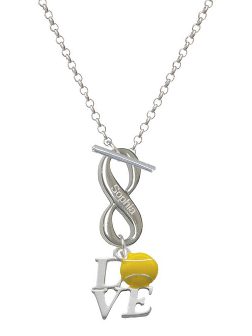 Silver Plated Love with Tennis Ball - Custom Engraved Infinity Toggle Necklace: Personalized Jewelry Gift - Names, Initials, Dates, Bible Verses
