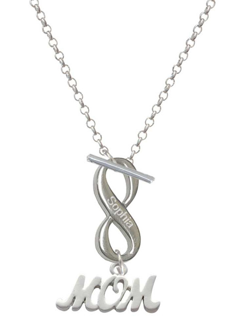 Silver Plated Mom - Custom Engraved Infinity Toggle Necklace: Personalized Jewelry Gift - Names, Initials, Dates, Bible Verses