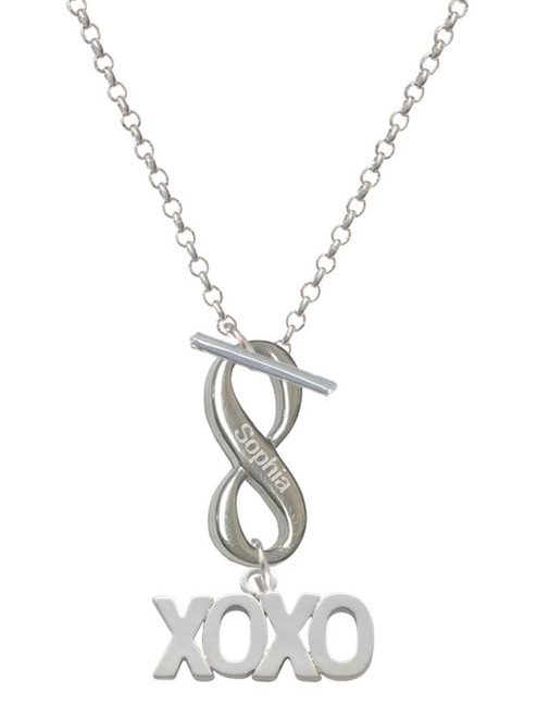Silver Plated XOXO - Custom Engraved Infinity Toggle Necklace: Personalized Jewelry Gift - Names, Initials, Dates, Bible Verses