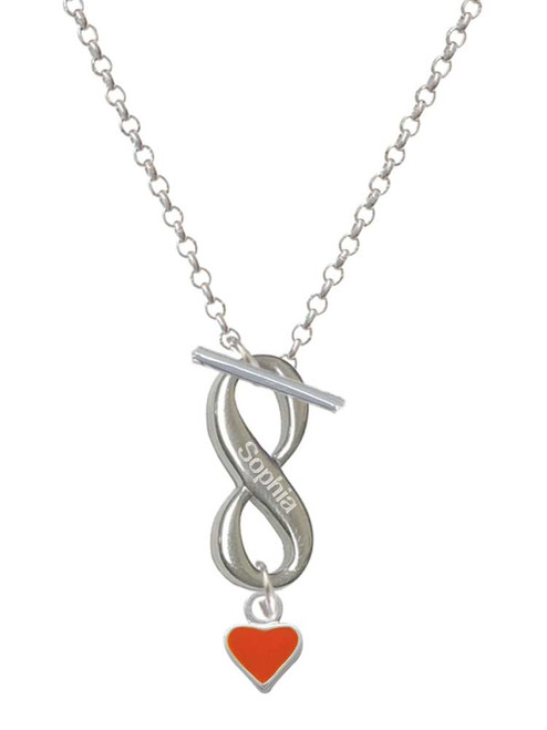 Silver Plated Mini Two Sided Orange Heart - Custom Engraved Infinity Toggle Necklace: Personalized Jewelry Gift - Names, Initials, Dates, Bible Verses