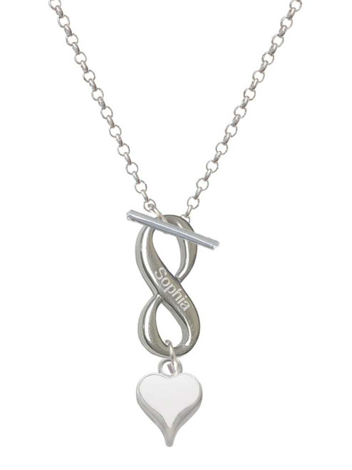 Silver Plated Small Long White Heart - Custom Engraved Infinity Toggle Necklace: Personalized Jewelry Gift - Names, Initials, Dates, Bible Verses