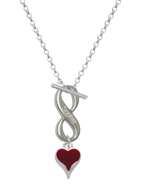 Silver Plated Small Long Maroon Heart - Custom Engraved Infinity Toggle Necklace: Personalized Jewelry Gift - Names, Initials, Dates, Bible Verses