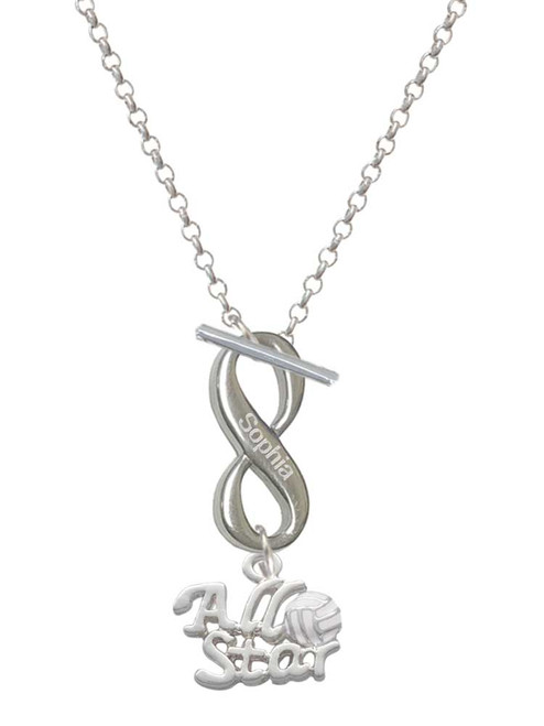 Silver Plated All Star - Volleyball - Custom Engraved Infinity Toggle Necklace: Personalized Jewelry Gift - Names, Initials, Dates, Bible Verses