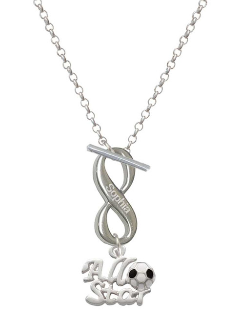 Silver Plated All Star - Soccer ball - Custom Engraved Infinity Toggle Necklace: Personalized Jewelry Gift - Names, Initials, Dates, Bible Verses