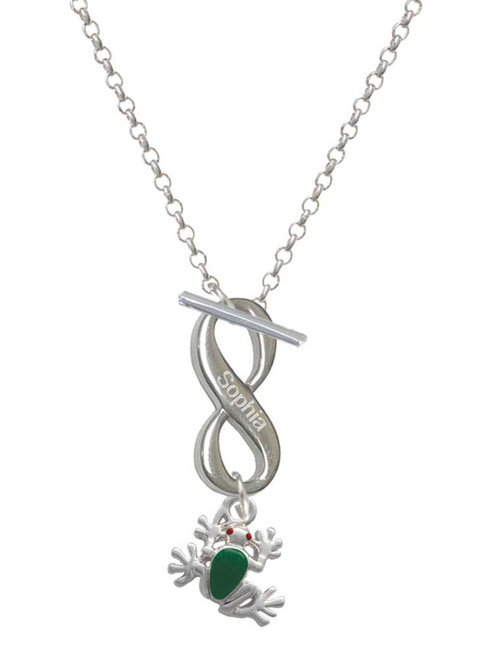 Silver Plated Mini Green Tree Frog - Custom Engraved Infinity Toggle Necklace: Personalized Jewelry Gift - Names, Initials, Dates, Bible Verses