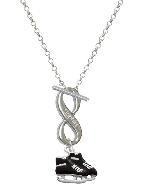Silver Plated Black Ice Skates - Custom Engraved Infinity Toggle Necklace: Personalized Jewelry Gift - Names, Initials, Dates, Bible Verses
