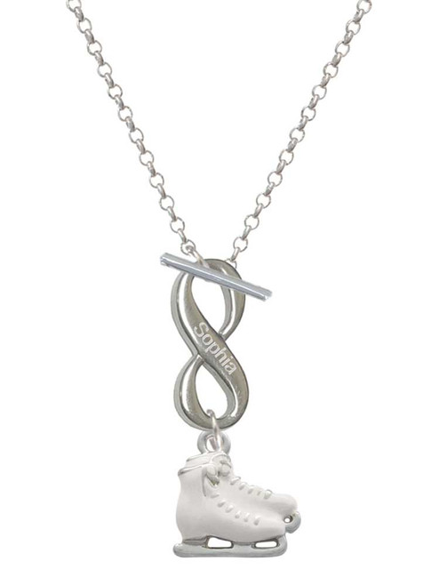 Silver Plated White Ice Skates - Custom Engraved Infinity Toggle Necklace: Personalized Jewelry Gift - Names, Initials, Dates, Bible Verses