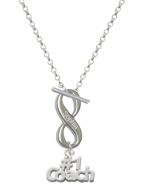 Silver Plated #1 Coach - Custom Engraved Infinity Toggle Necklace: Personalized Jewelry Gift - Names, Initials, Dates, Bible Verses