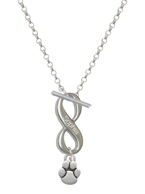 Silver Plated Mini Rounded Paw - Custom Engraved Infinity Toggle Necklace: Personalized Jewelry Gift - Names, Initials, Dates, Bible Verses