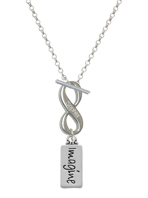 Silver Plated Imagine - Custom Engraved Infinity Toggle Necklace: Personalized Jewelry Gift - Names, Initials, Dates, Bible Verses