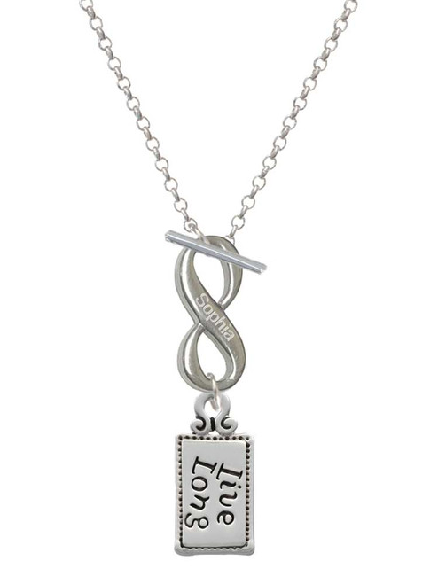 Silver Plated Live Long - Custom Engraved Infinity Toggle Necklace: Personalized Jewelry Gift - Names, Initials, Dates, Bible Verses