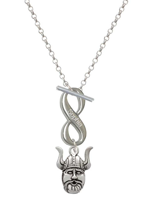 Silver Plated Large Viking - Mascot - Custom Engraved Infinity Toggle Necklace: Personalized Jewelry Gift - Names, Initials, Dates, Bible Verses