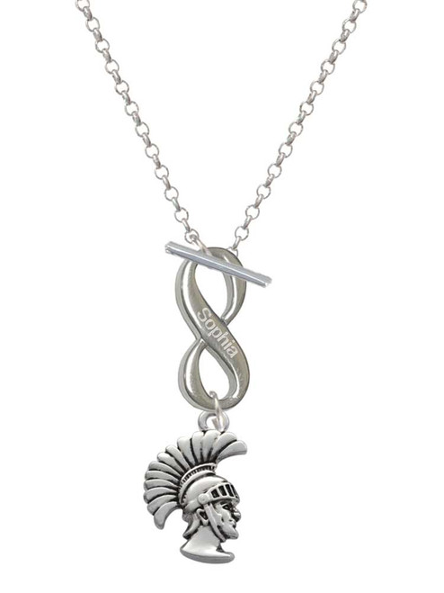 Silver Plated Large Trojan - Mascot - Custom Engraved Infinity Toggle Necklace: Personalized Jewelry Gift - Names, Initials, Dates, Bible Verses